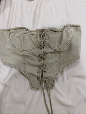 Lace-Up Strapless Bustier Top in Light Olive
